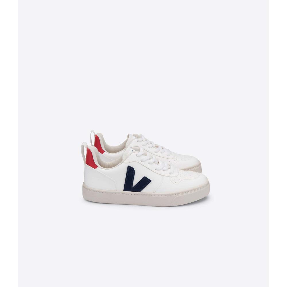 White/Navy Kids\' Veja V-10 LACES CWL Shoes | AU 791WNB